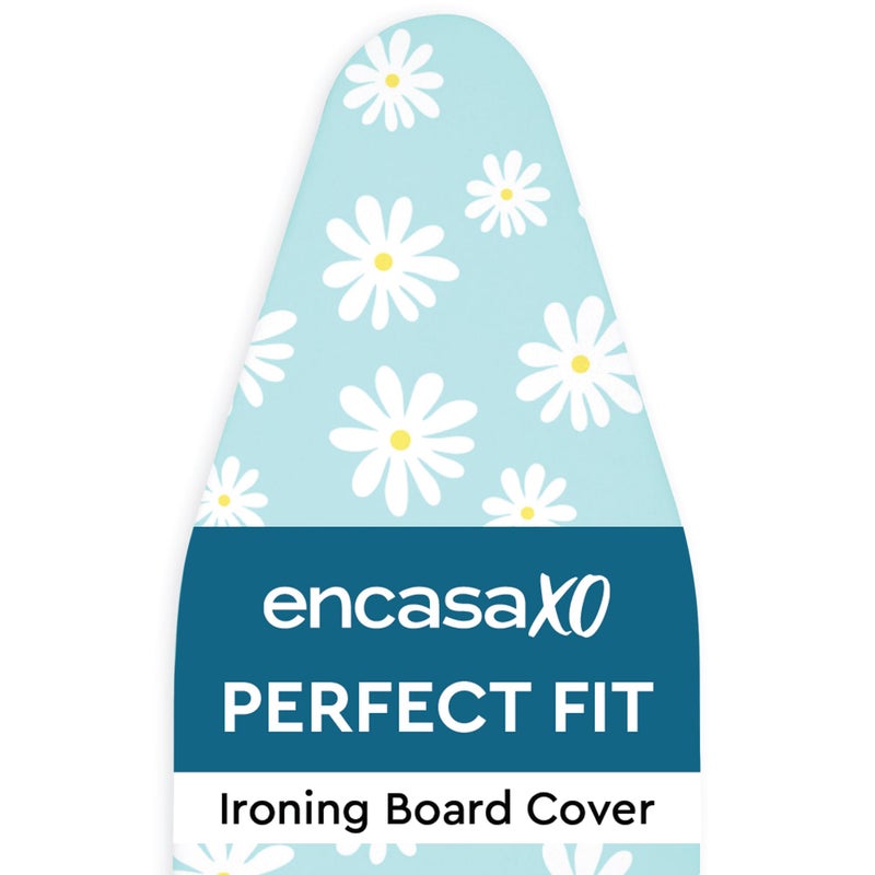 Encasa XO Ironing Board Cover and Pad 49"x18" - Thick 3mm Felt Padding, Drawstring Tightening & Lock, Easy Fit, Scorch & Stain Resistant, Fits Wide Ironing Board - Daisy Blue - Image 1